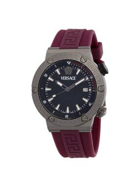 NWT Versace Greca Logo Diver Quartz Black Dial Men's Watch